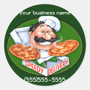 Sticker Rond Livraison rapide de pizzas par le chef italien Zan