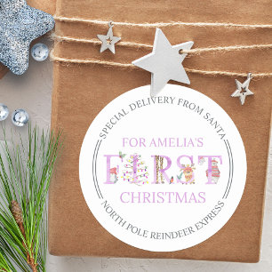 Sticker Rond Livraison spéciale de Père Noël Cute Premier No