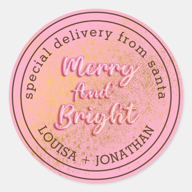 Sticker Rond Livraison spéciale de Père Noël Pink Christmas (Devant)