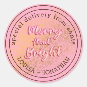 Sticker Rond Livraison spéciale de Père Noël Pink Christmas