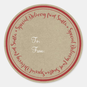 Sticker Rond Livraison spéciale de Père Noël Rustic Kraft Noël