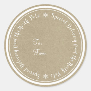 Sticker Rond Livraison spéciale du pôle Nord Noël rustique