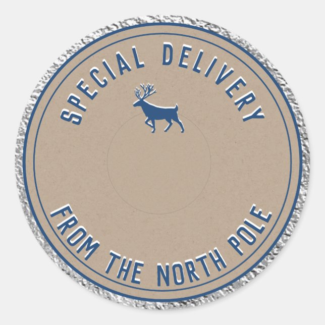 Sticker Rond Livraison Spéciale Kraft Du Pôle Nord Argent (Devant)