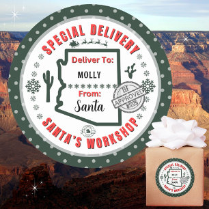 Sticker Rond Livraison spéciale Père Noël à l'enfant en Arizona