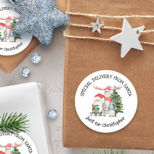 Sticker Rond Livraison spéciale personnalisée de Père Noël Cute