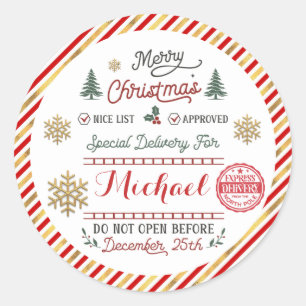 Sticker Rond Livraison spéciale personnalisée Père Noël Pôle No
