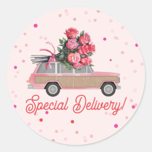 Sticker Rond Livraison spéciale Roses SUV Valentine's