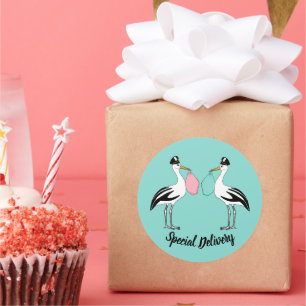 Sticker Rond Livraison spéciale Stork Baby Reveal Sprinkle Part