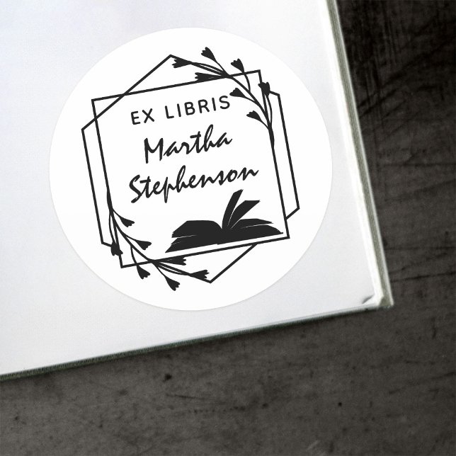 Sticker Rond Livre amant's Modern Botanical Geometry Ex Libris (Créateur téléchargé)