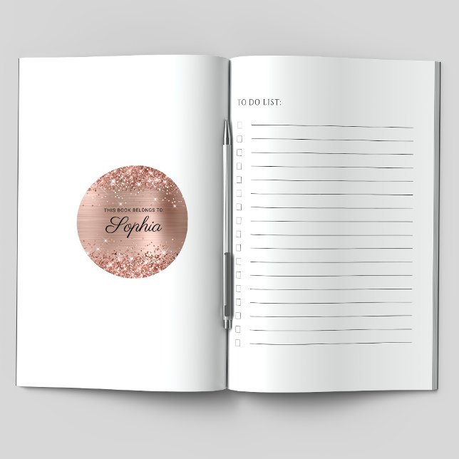 Sticker Rond Livre de calligraphie élégante de Rose or Glittery (Créateur téléchargé)