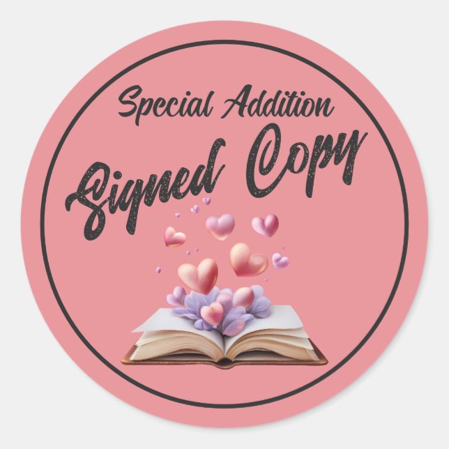 Sticker Rond Livre de coeurs exemplaire signé rose (Devant)