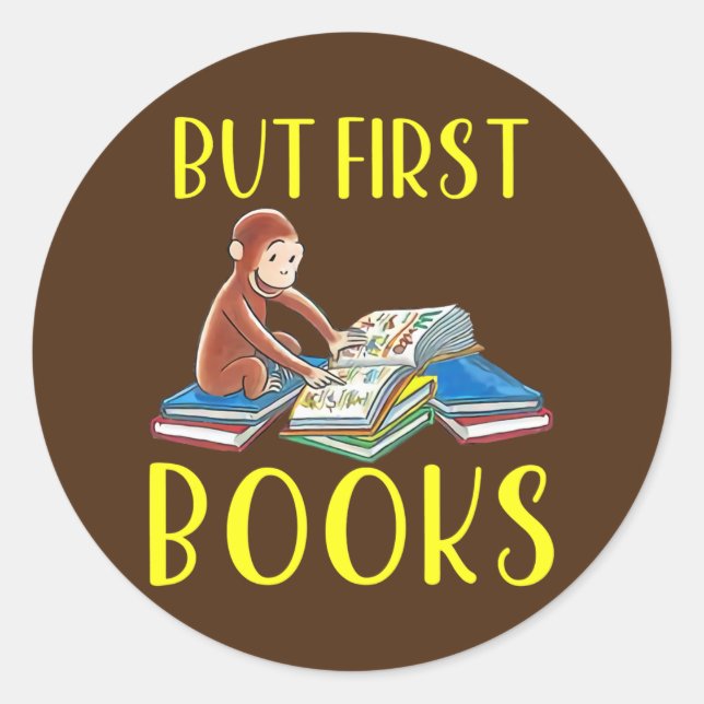Sticker Rond Livre De Lecture De Singe Drôle Mais Les Premiers  (Devant)