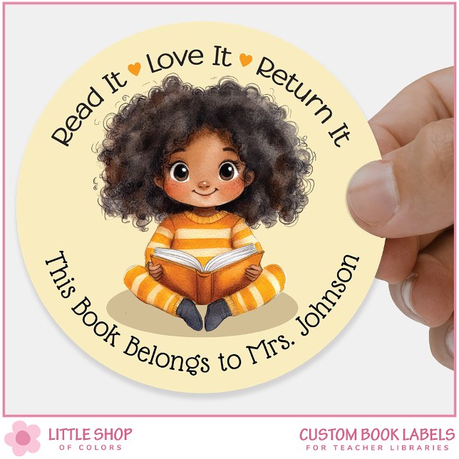 Sticker Rond Livre de lecture pour filles Professeur de bibliot (Créateur téléchargé)