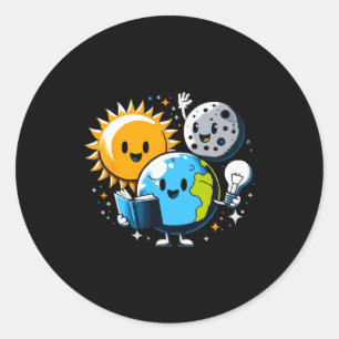 Sticker Rond Livre de lecture Terre Lune Soleil Drôle Éclipse S