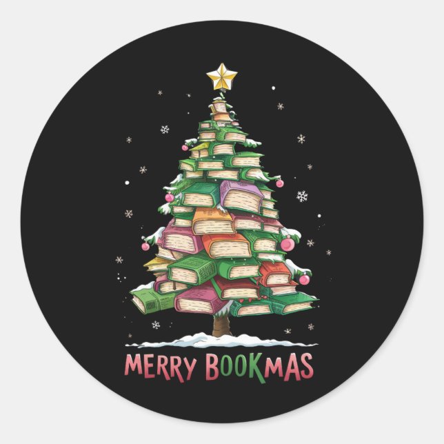 Sticker Rond Livre de Noël Lover Tree Librairie Joyeux Bookmas (Devant)