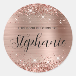 Sticker Rond Livre de script Delicate de Rose or Glittery