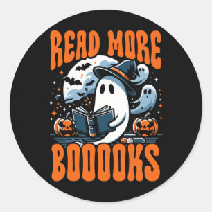 Sticker Rond Livre d'Halloween Lover Ghost Boo Pun Lire plus Li