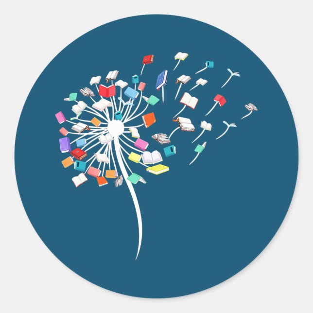 Sticker Rond Livre Lover Dandelion Bibliothécaire Enseignant (Devant)