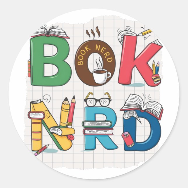 Sticker Rond "Livre Nerd - Enthousiasme de lecture ludique et c (Devant)