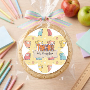 Sticker Rond Livre scolaire motif professeur jaune