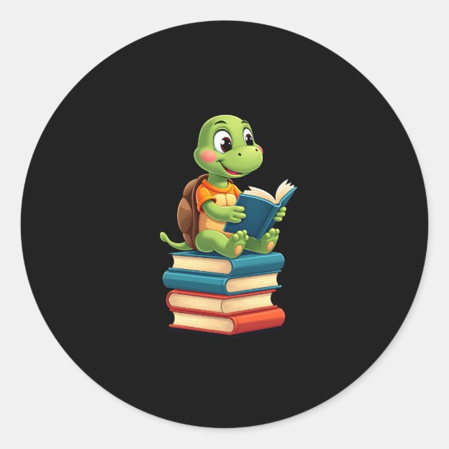 Sticker Rond Livres de lecture de tortues adorables (4) (Devant)