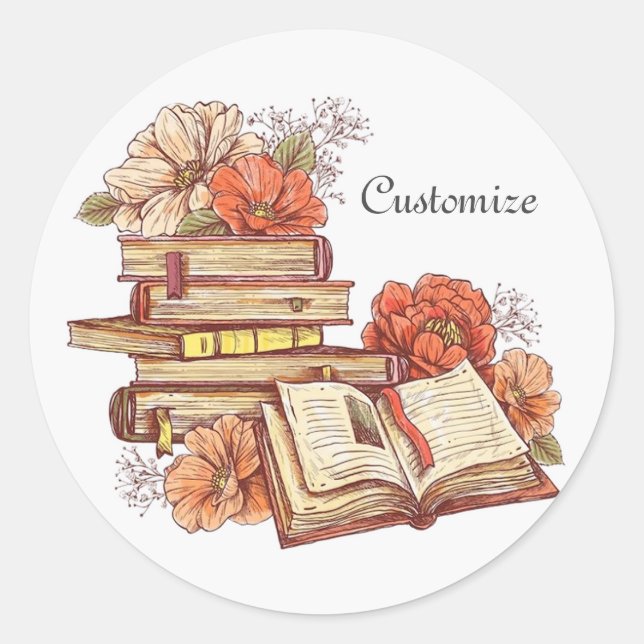 Sticker Rond Livres Et Fleurs (Devant)