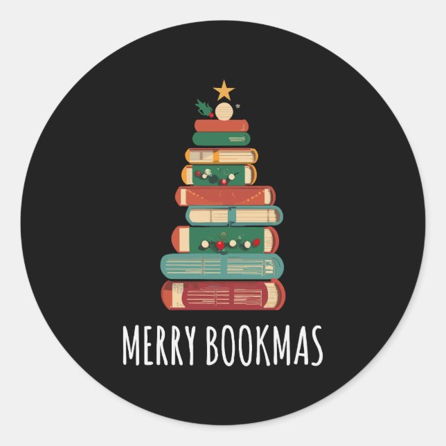 Sticker Rond Livres Noël Arbre Joyeux Livres (Devant)