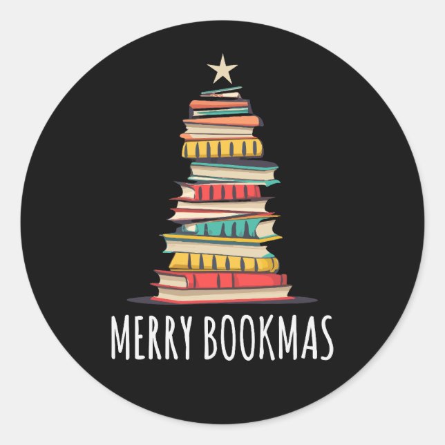 Sticker Rond Livres Noël Arbre Joyeux Livres (Devant)