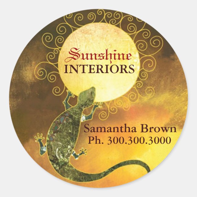 Sticker Rond Lizard rustique tenant le Sun Business (Devant)