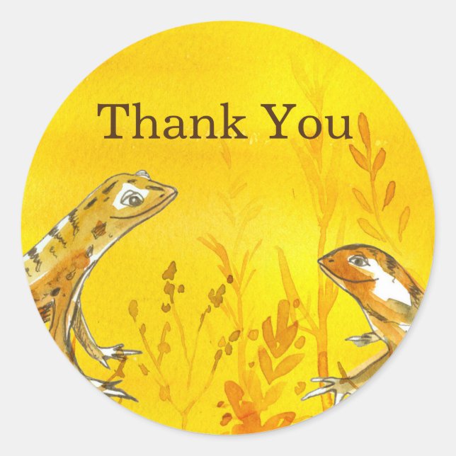 Sticker Rond Lizards Aquarelle Merci jaune (Devant)