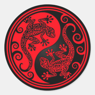 Sticker Rond Lizards Yin Yang rouges et noirs