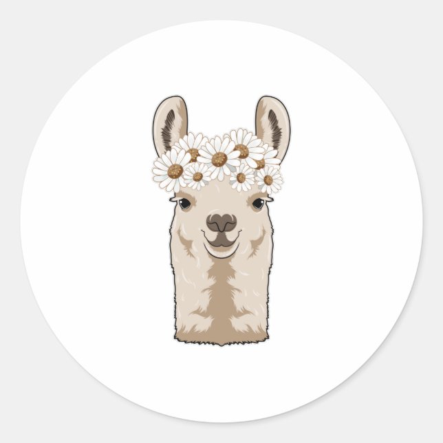 Sticker Rond Llama aux fleurs blanches (Devant)