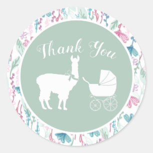 Sticker Rond Llama Baby shower vert mignon Hommes Neutre