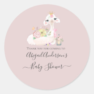Sticker Rond Llama bébé avec Fleurs blanches et roses Adorable
