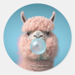 Sticker Rond Llama Bubblegum Funny