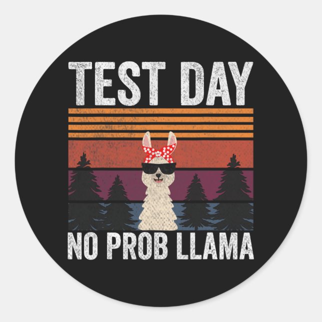 Sticker Rond Llama Camping Jour d'essai No Prob Llama Enseignan (Devant)
