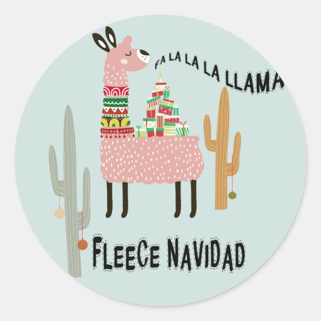Sticker Rond Llama Christmas Cute Fleece Navidad (Devant)
