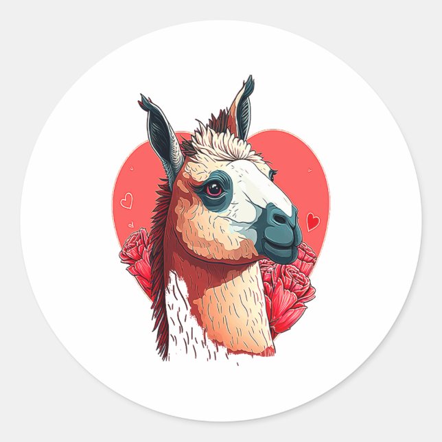Sticker Rond Llama Cute Alpaca Valentines Day Animal  (Devant)