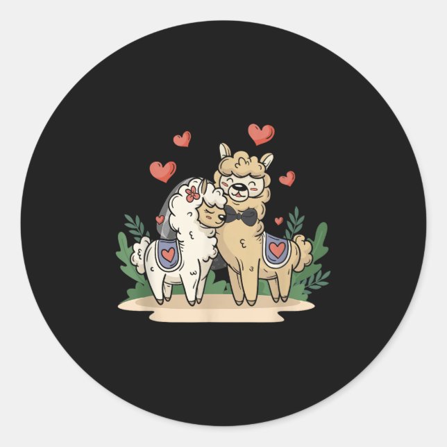 Sticker Rond Llama Mariée Et Mariage Groom Art Matching Couple (Devant)