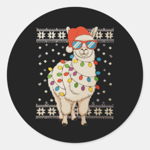 Sticker Rond Llama Noël éclaire les vilains Noël Noël