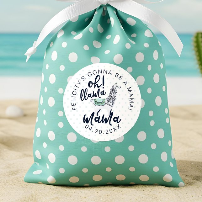 Sticker Rond Llama Polka Dot Typographie Oh Llama Mama Douche (Llama Polka Dot Typographic Oh Llama Mama Shower Classic Round Sticker)