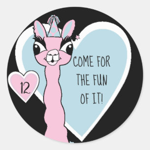 Sticker Rond Llama Pyjama Filles roses Fête du bois