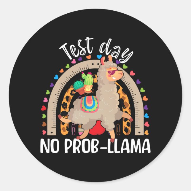 Sticker Rond Llama Test Day Mai 2024 No Prob-llama Llama Teache (Devant)
