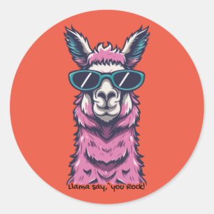 Sticker Rond Llama vous dit Rock   Pose ironique dans les lunet