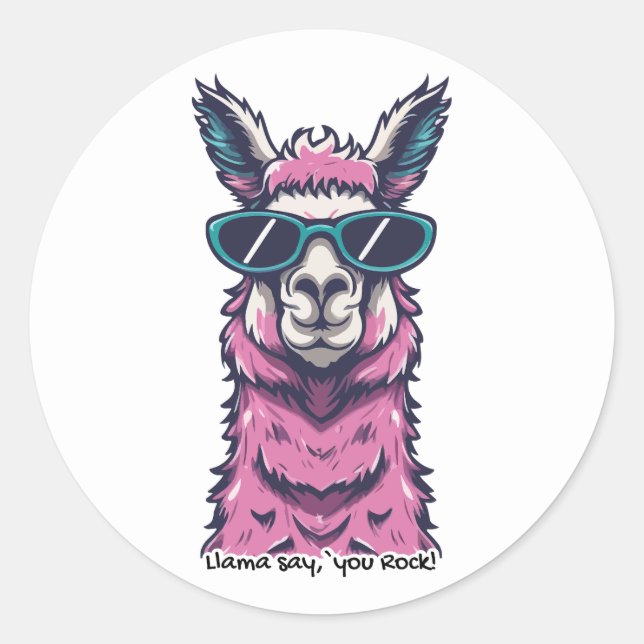 Sticker Rond Llama vous dit Rock | Pose ironique dans les lunet (Devant)
