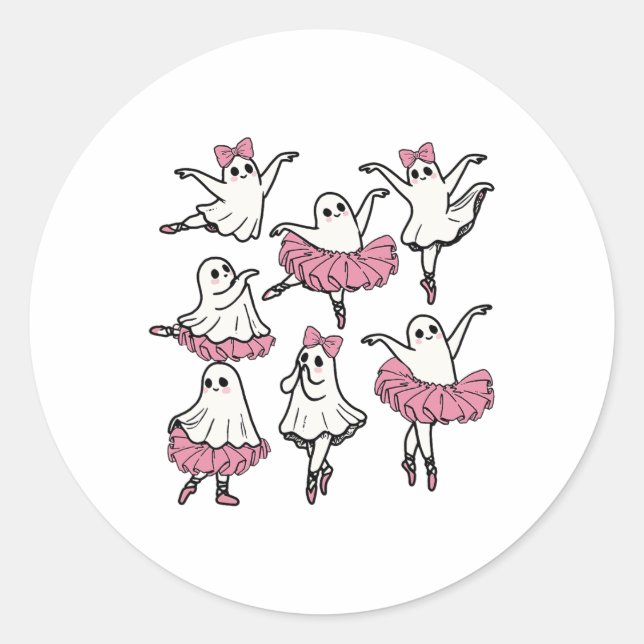 Sticker Rond Llet Ghost Dancer Cute Boo Danser Halloween (Devant)