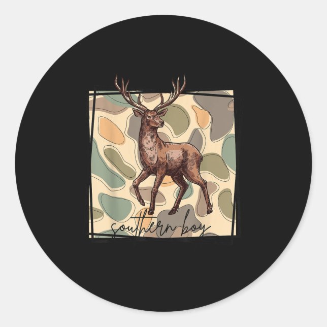 Sticker Rond Local Southern Boy Deer Hunting Camo Outdoor Vinta (Devant)