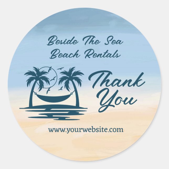 Sticker Rond Location Vacances Plage Palm Tree Merci (Devant)