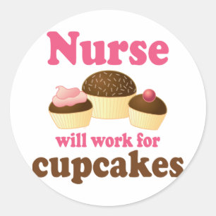 Sticker Rond L'Occupation Travaillera Pour L'Infirmière Cupcake