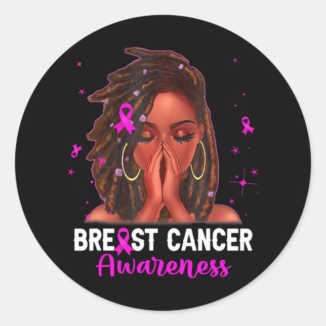 Sticker Rond Loc'd Cheveux Femme noire rose Ruban Cancer du sei (Devant)